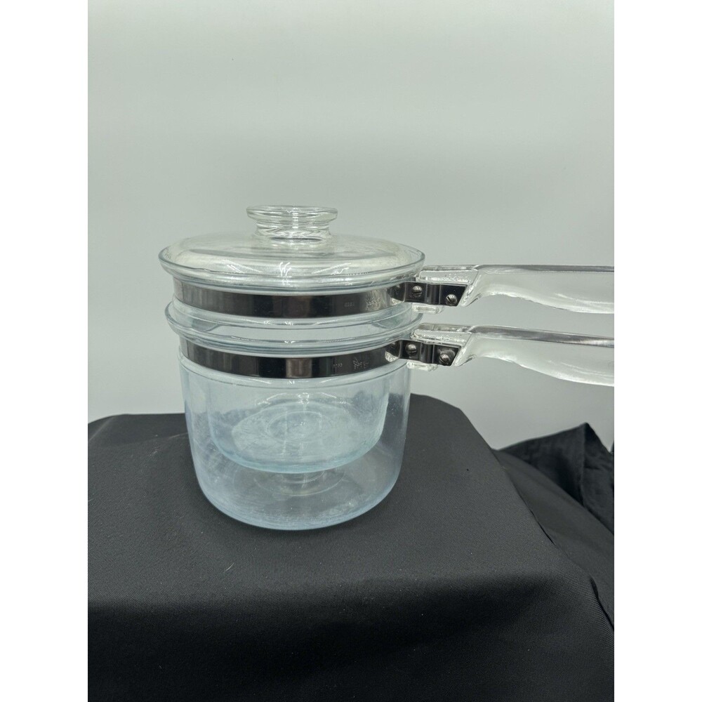 Vintage Pyrex Flameware 6223 Double Boiler & Insert With Glass Lid